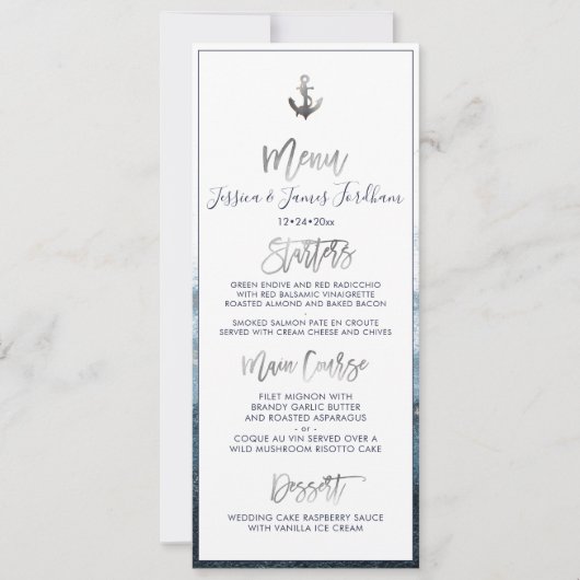 Menu Elegant+Chic Faux Silver Anchor Kaart (Voorkant)
