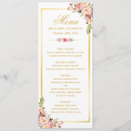 Menu Elegant Chic Pink Floral Gold Lijst Wedding