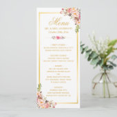 Menu Elegant Chic Pink Floral Gold Lijst Wedding (Staand voorkant)