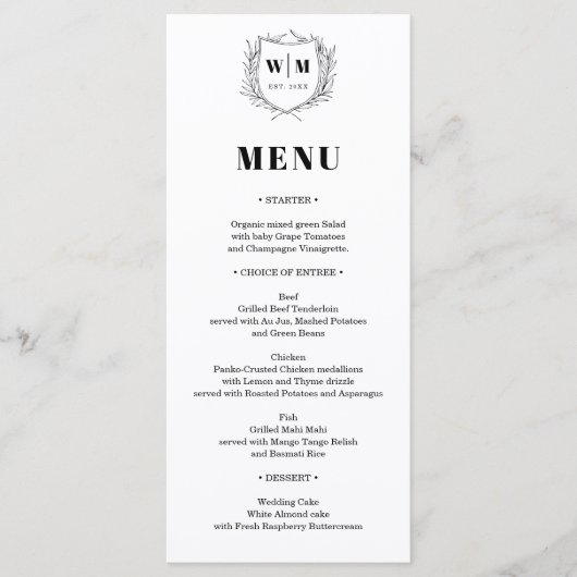 Menu Elegant Crest Monogram Weddenschap (Voorkant)