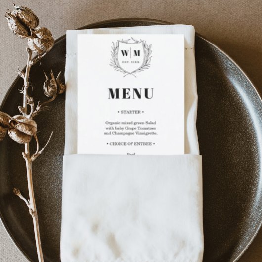 Menu Elegant Crest Monogram Weddenschap