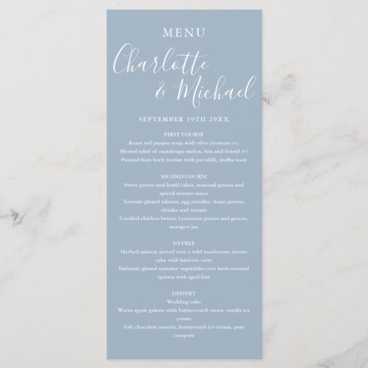 Menu Elegant Dusty Blue Signature Wedding (Voorkant)