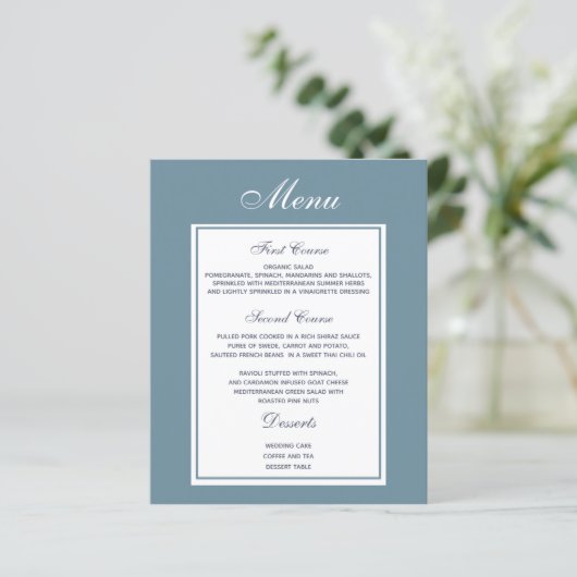 Menu Elegant Dusty Blue Wedding (Staand voorkant)