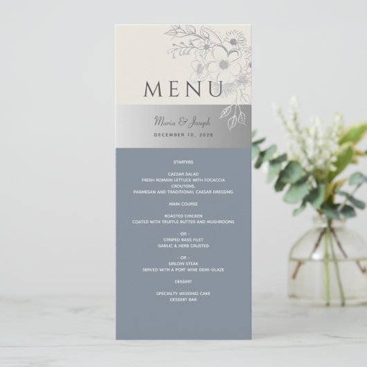 Menu Elegant Dusty Blue Wedding (Staand voorkant)