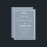 Menu Elegant Dusty Blue White Script Wedding<br><div class="desc">Een elegante manier om uw gasten te shows hun menuopties. In stoffig blauw met wit schrijven. Een elegante doopvont van de manuscriptbruiloft is gecombineerd met een moderne stijl alle doopvont die van petten tot een stijlvol,  maar gebruikersvriendelijk trouwmenu leidt. De ruime ruimte is toegewezen voor uw menuopties.</div>