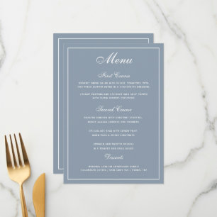Menu Elegant Dusty Blue White Script Wedding