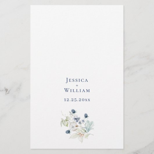 Menu Elegant Dusty Blue Winter Foliage Wedding (Achterkant)