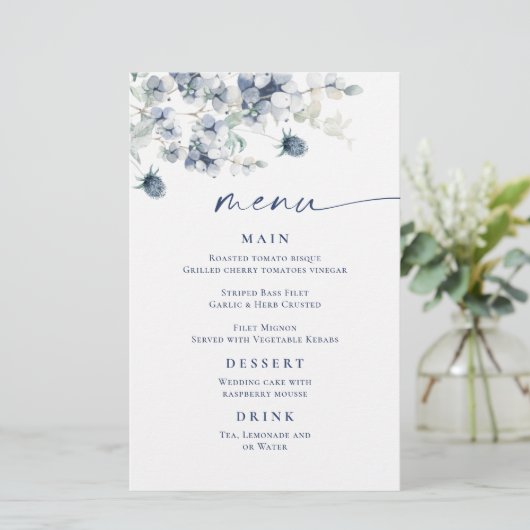 Menu Elegant Dusty Blue Winter Foliage Wedding (Staand voorkant)