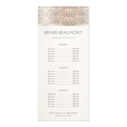 Menu Elegant Faux Silver Sequins Salon Price List (Voorkant)