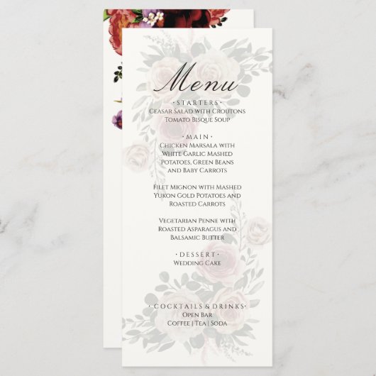 Menu Elegant Floral Winter Fall Wedding (Voorkant / Achterkant)