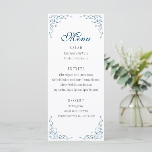 Menu Elegant Flourish Ocean Blue Wedding (Staand voorkant)