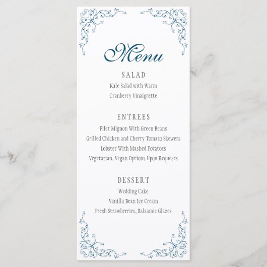 Menu Elegant Flourish Ocean Blue Wedding (Voorkant)