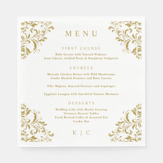 Menu Elegant Gold  Classic Wedding Servet (Voorkant)