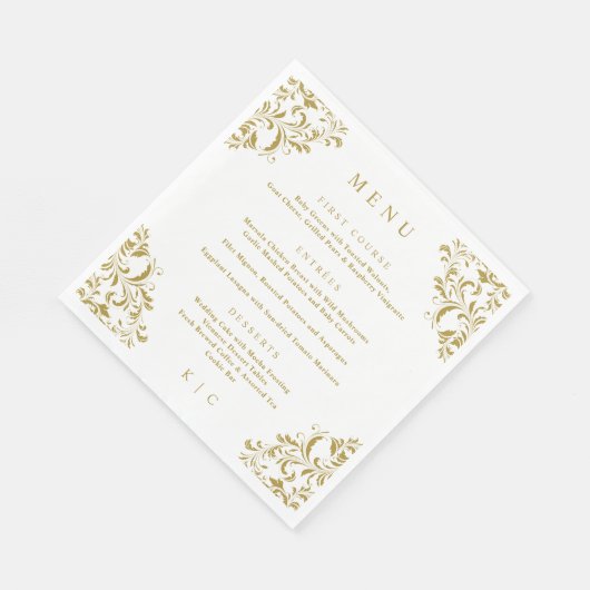 Menu Elegant Gold  Classic Wedding Servet (Hoek)