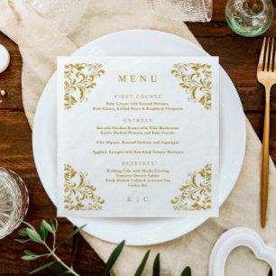 Menu Elegant Gold  Classic Wedding Servet