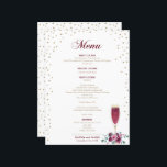 Menu Elegant Gold glitter burgundy Flowers<br><div class="desc">Elegant en mousserend Menu-kaart. Gepersonaliseerd met jouw naam/s en gebeurtenisdatum op rug. Zoek meer opties in mijn winkel of neem contact met me op.</div>