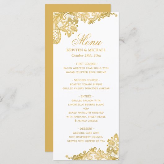 Menu Elegant Gold Lace Pattern Wedding (Voorkant / Achterkant)