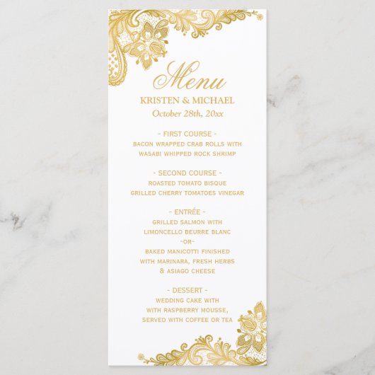 Menu Elegant Gold Lace Pattern Wedding (Voorkant)