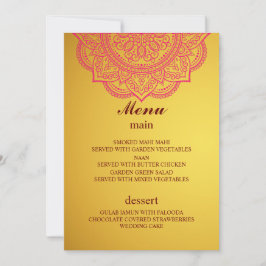 menu Elegant Gold Pink Indian Hindu Wedding Kaart