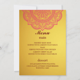menu Elegant Gold Pink Indian Hindu Wedding Kaart