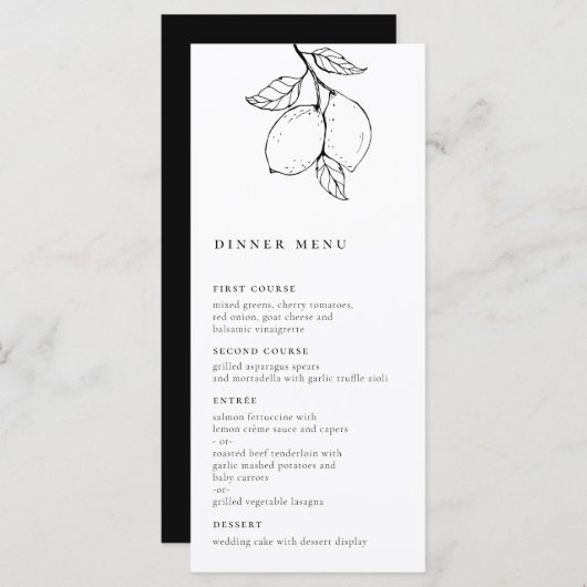Menu Elegant Italy Lemons (Voorkant / Achterkant)