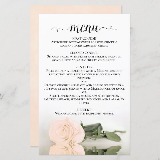 Menu Elegant Ivory Peach Roos Budget Weddenschap (Voorkant / Achterkant)
