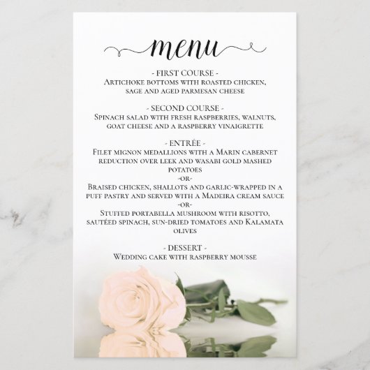 Menu Elegant Ivory Peach Roos Budget Weddenschap (Voorkant)