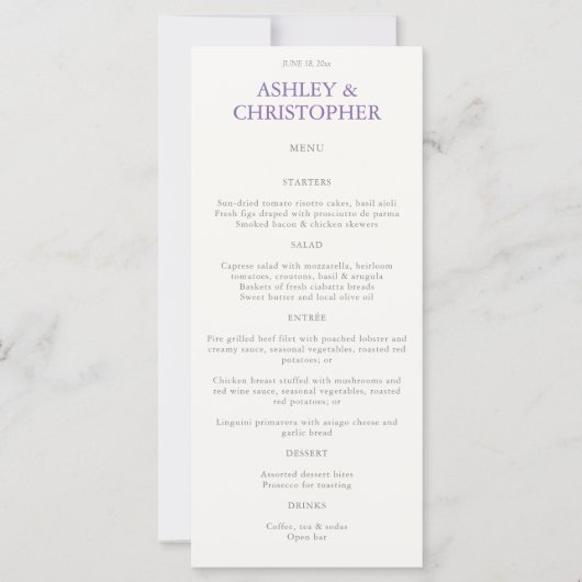Menu Elegant Lavender Wedding (Voorkant)