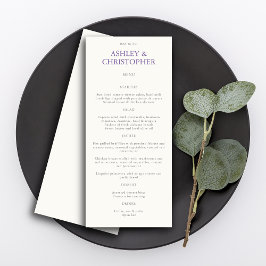 Menu Elegant Lavender Wedding