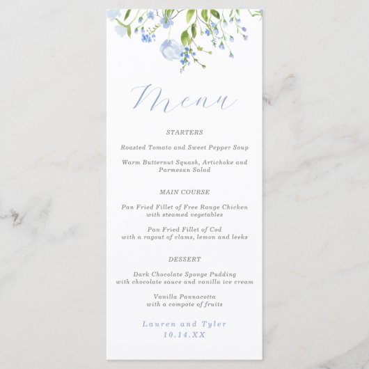 Menu Elegant Light Blue Floral Wedding (Voorkant)