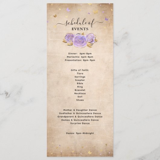 Menu Elegant Light Paars and Gold Rozen (Achterkant)