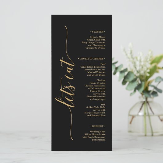 Menu Elegant Minimal Gold Wedding Vrijgezellenfees (Staand voorkant)