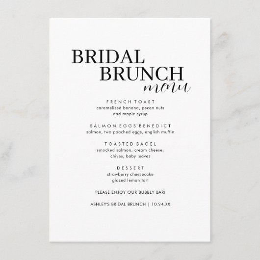 Menu Elegant Minimale Bridal Brunch (Voorkant)