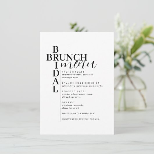 Menu Elegant Minimale tekst Bridal Brunch (Staand voorkant)