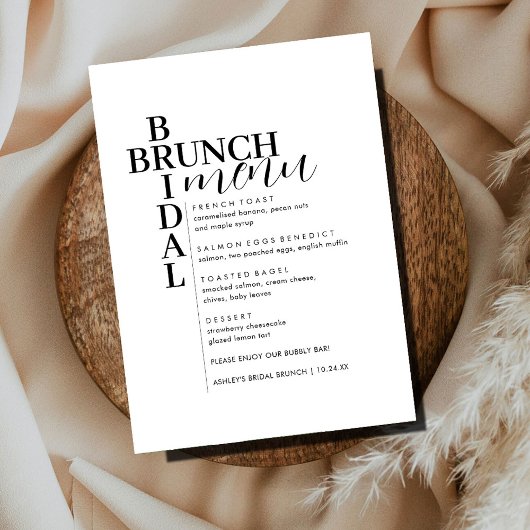 Menu Elegant Minimale tekst Bridal Brunch