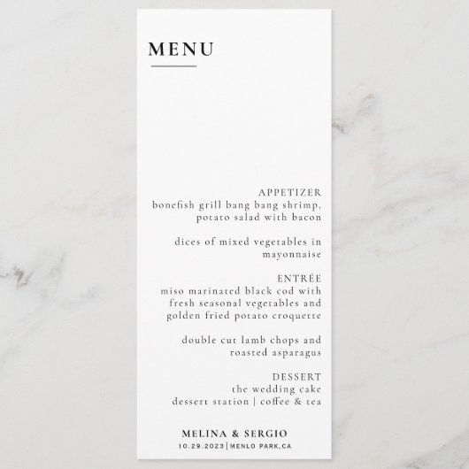 Menu Elegant Minimalist Calligraphy Wedding (Voorkant)