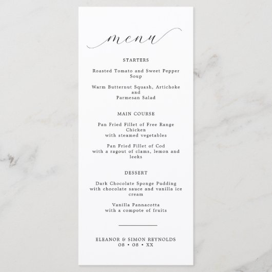 Menu Elegant Minimalist Calligraphy Wedding (Voorkant)