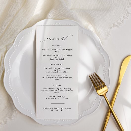 Menu Elegant Minimalist Calligraphy Wedding