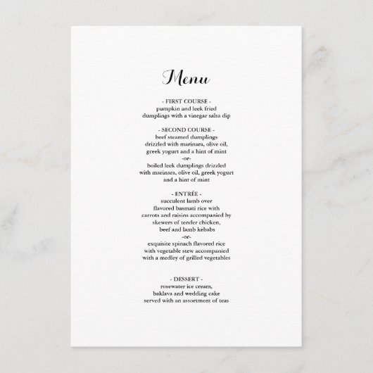 Menu Elegant Minimalist Weddenrennen (Voorkant)
