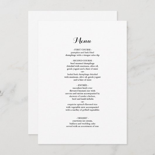 Menu Elegant Minimalist Weddenrennen (Voorkant / Achterkant)