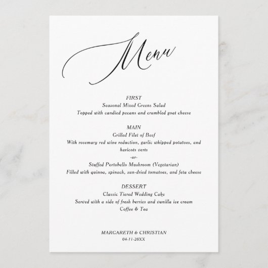 Menu Elegant Minimalist Wedding (Voorkant)