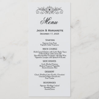 Menu Elegant Modern Black and White Wedding