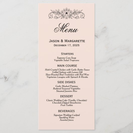 Menu Elegant Modern Black and White Wedding (Voorkant)