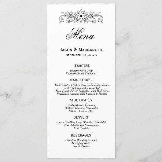 Menu Elegant Modern Black and White Wedding (Voorkant)