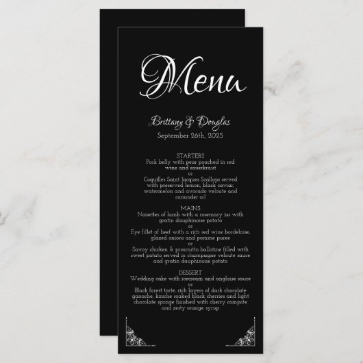 Menu Elegant Modern Black and White Wedding (Voorkant / Achterkant)