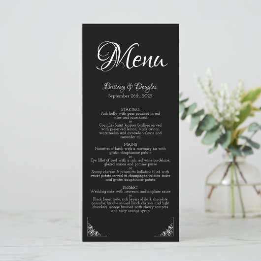 Menu Elegant Modern Black and White Wedding (Staand voorkant)