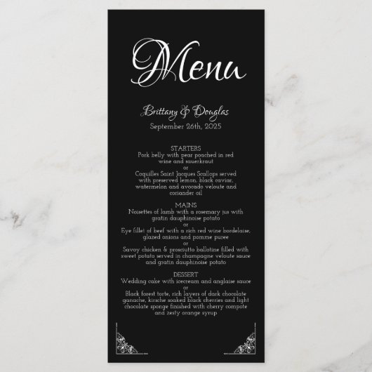 Menu Elegant Modern Black and White Wedding (Voorkant)