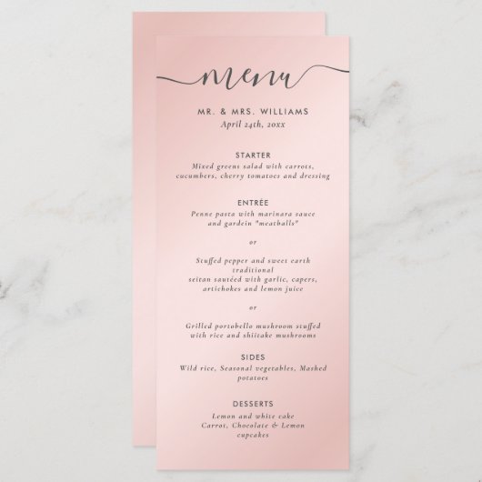 Menu Elegant Modern Blush Pink Grey Wedding (Voorkant / Achterkant)