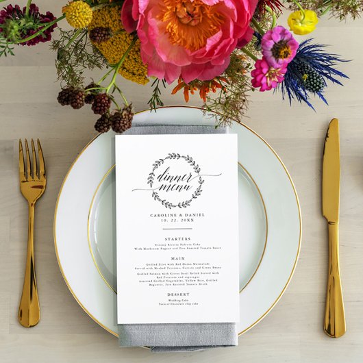 Menu Elegant Modern Calligraphy Wedding