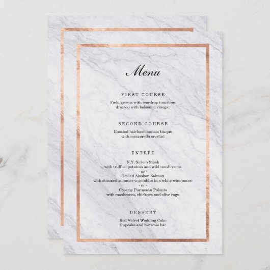 Menu Elegant Modern Marble & Roos Gold Wedding